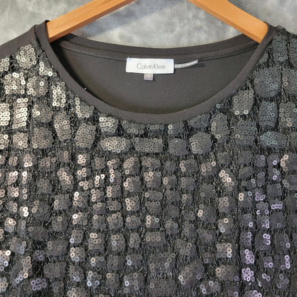 Calvin Klein Womens M Black Sequin Sleeveless‎ Top Party Evening Chic Dressy - Picture 7 of 9